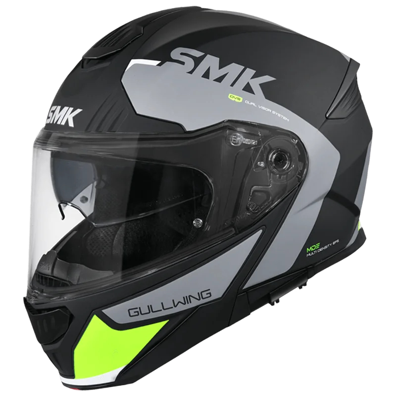 Шлем FLIP UP SMK GULLWING KRESTO, цвет чёрно-серый с зелёной вставкой