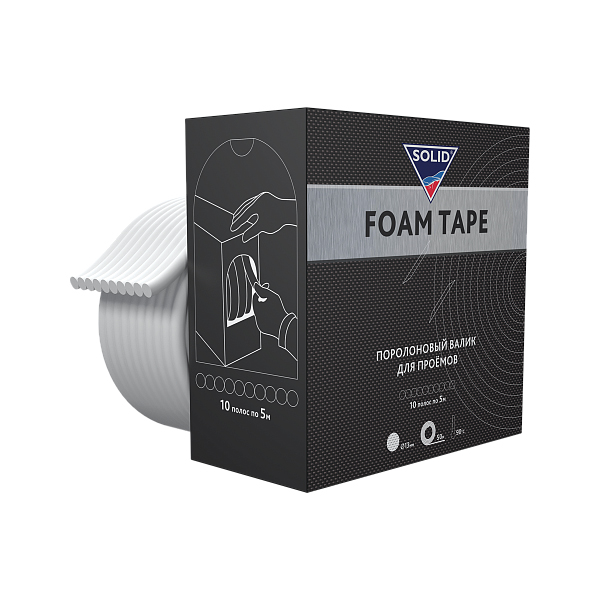 Solid PROFESSIONAL LINE FOAM TAPE Поролоновые валики для проёмов, 13 мм х 50 м (10шт*5м)