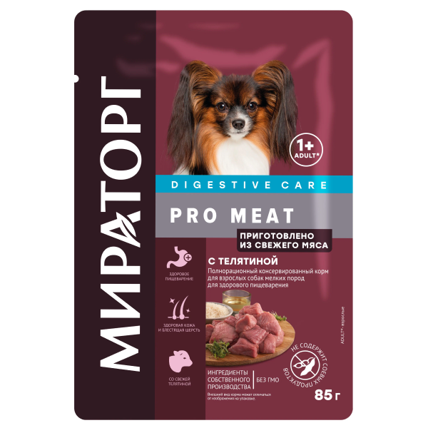 Влажный корм для собак мелких пород Мираторг Pro Meat Digestive Care с телятиной 85 гр