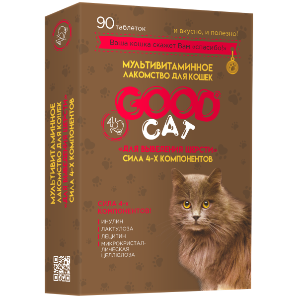 Лакомство витамины для кошек Good Cat Выведение шерсти 90 таб