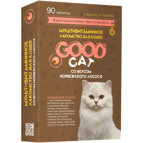 Лакомство витамины для кошек Good Cat со вкусом Норвежского лосося 90 таб