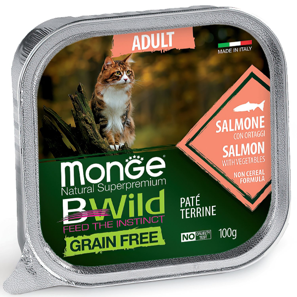 Влажный корм для кошек Monge BWild Grain Free с лососем и овощами 100 гр
