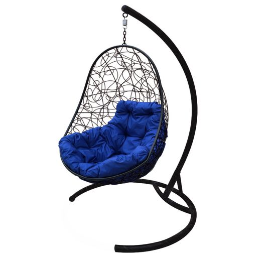 МГКОР-14-10 Подвесное кресло ОВАЛ с ротангом чёрное, синяя подушка