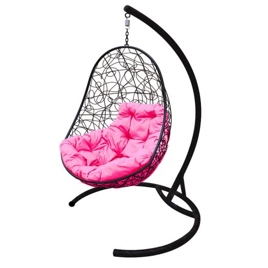 МГКОР-14-08 Подвесное кресло ОВАЛ с ротангом чёрное, розовая подушка