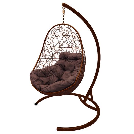 МГКОР-12-05 Подвесное кресло ОВАЛ с ротангом коричневое, коричневая подушка