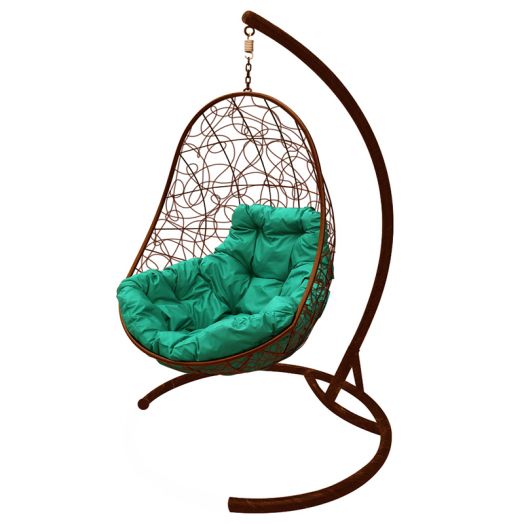 МГКОР-12-04 Подвесное кресло ОВАЛ с ротангом коричневое, зелёная подушка
