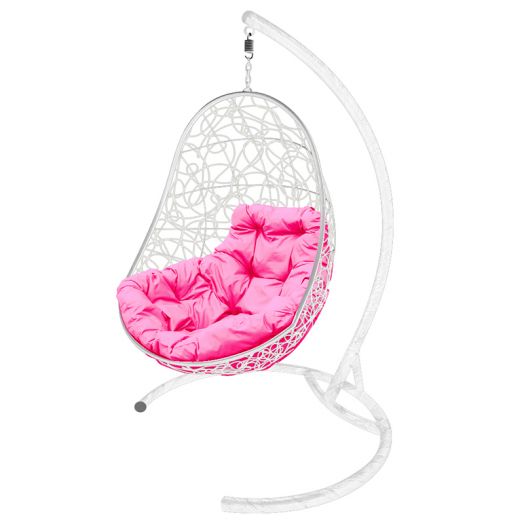 МГКОР-11-08 Подвесное кресло ОВАЛ с ротангом белое, розовая подушка