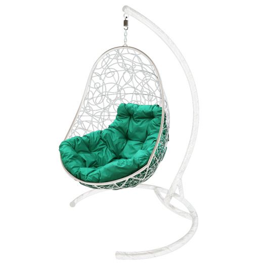 МГКОР-11-04 Подвесное кресло ОВАЛ с ротангом белое, зелёная подушка