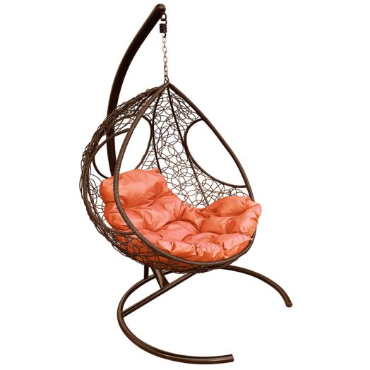МГКДР-12-07 Подвесное кресло ДОЛЬКА с ротангом коричневое, оранжевая подушка