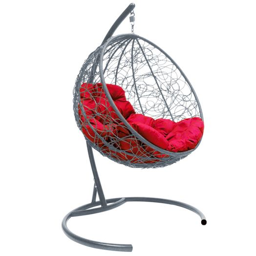 МГКШР-13-06 Подвесное кресло КРУГ с ротангом серое, красная подушка