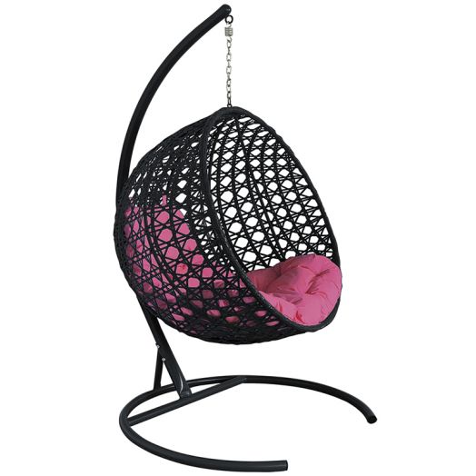 МГКШЛР-14-08 Подвесное кресло КРУГ ЛЮКС с ротангом чёрное, розовая подушка
