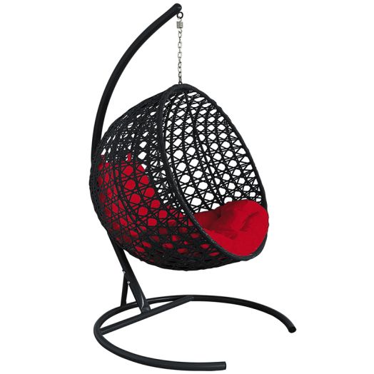МГКШЛР-14-06 Подвесное кресло КРУГ ЛЮКС с ротангом чёрное, красная подушка