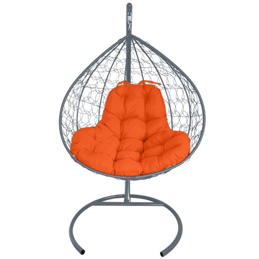 МГКИР-13-07 Подвесное кресло XL с ротангом серое, оранжевая подушка