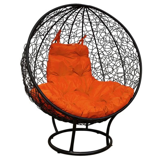 МГКШПР-14-07 Кресло КРУГ на подставке с ротангом чёрное, оранжевая подушка