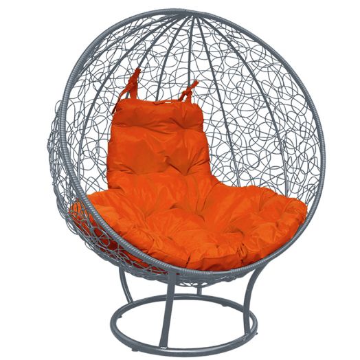 МГКШПР-13-07 Кресло КРУГ на подставке с ротангом серое, оранжевая подушка