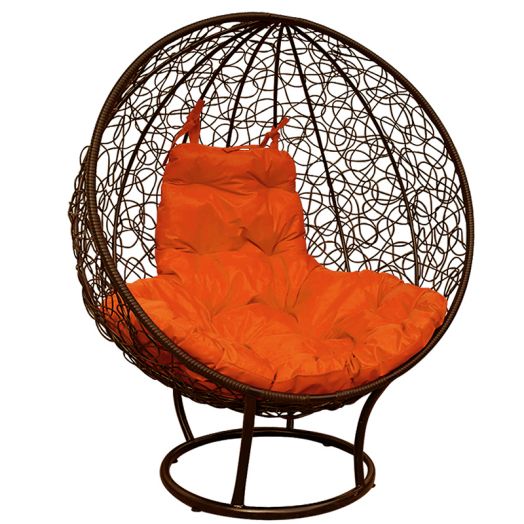 МГКШПР-12-07 Кресло КРУГ на подставке с ротангом коричневое, оранжевая подушка