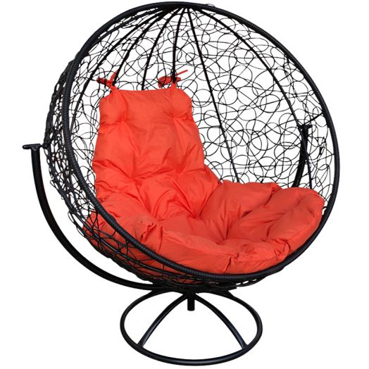 МГВКШР-14-07 Вращающееся кресло КРУГ с ротангом чёрное, оранжевая подушка