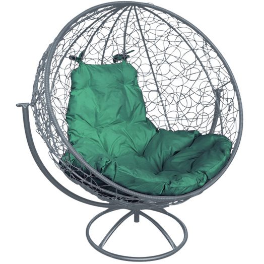 МГВКШР-13-04 Вращающееся кресло КРУГ с ротангом серое, зелёная подушка