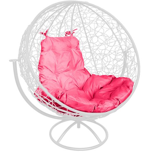 МГВКШР-11-08 Вращающееся кресло КРУГ с ротангом белое, розовая подушка