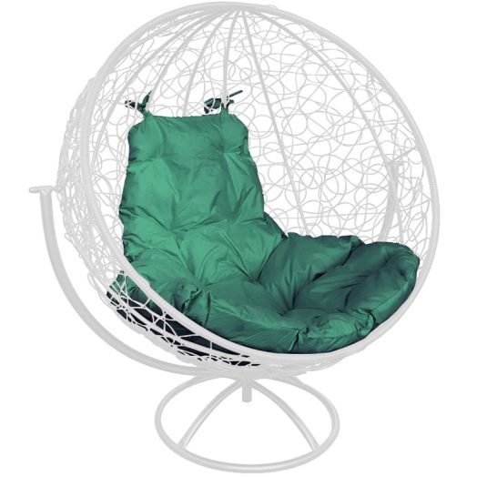 МГВКШР-11-04 Вращающееся кресло КРУГ с ротангом белое, зелёная подушка
