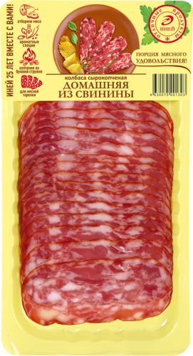 Колбаса сырокопченая из свинины ИНЕЙ Домашняя полусухая, нарезка, 80г