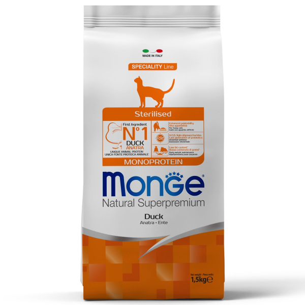 Сухой корм для стерилизованных кошек Monge Speciality Line Monoprotein Sterilised из утки