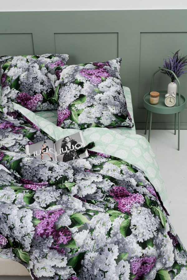 Бязь 2-х спальный с евро [сиреневый/мята] Цветок желаний премиум постельное белье