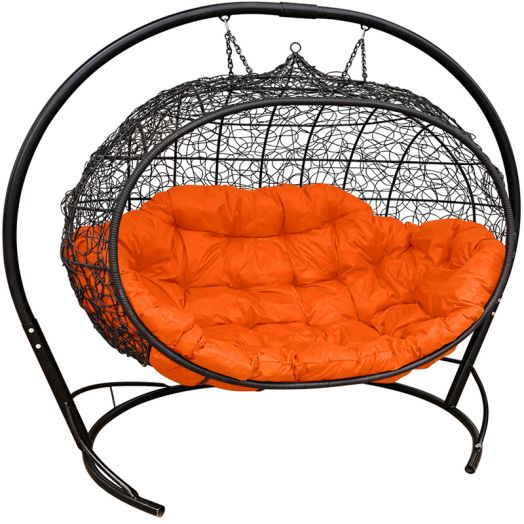 МГПДУ-13-07 Подвесной диван УЛЕЙ с ротангом серый, оранжевая подушка