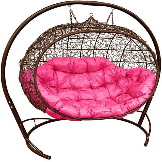 МГПДУ-12-08 Подвесной диван УЛЕЙ с ротангом коричневый, розовая подушка