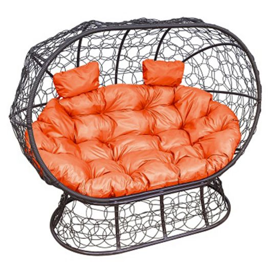 МГОДЛ-12-07 Диван ЛЕЖЕБОКА на подставке с ротангом коричневый, оранжевая подушка