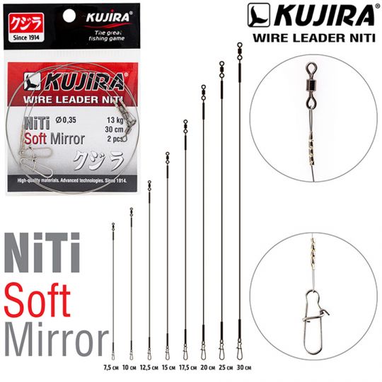 Поводок Kujira Soft Mirror никель-титан, мягкий, 0,35мм, 13кг, 30см (2шт) 7-25905