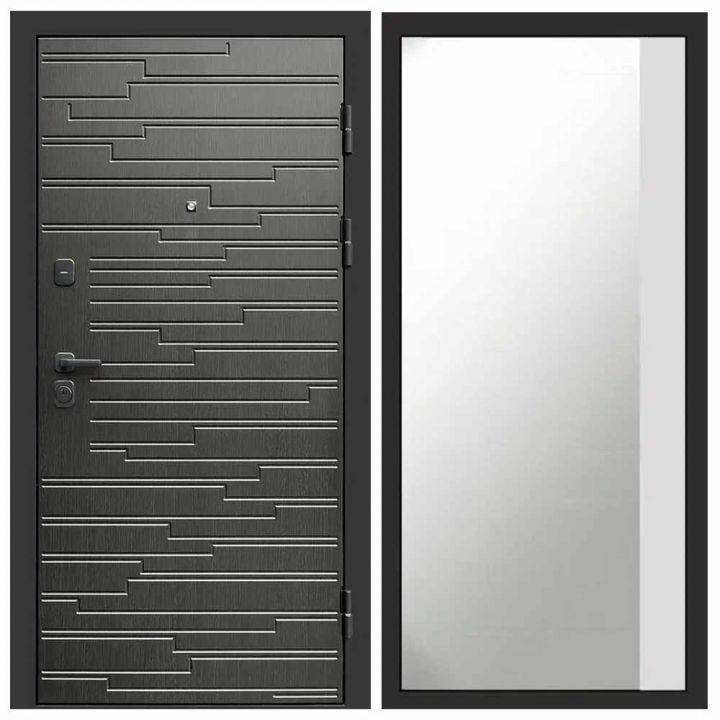 Входная дверь Termo-door Ривьера BLACK Широкое Зеркало Фацет Белый Софт Металлическая