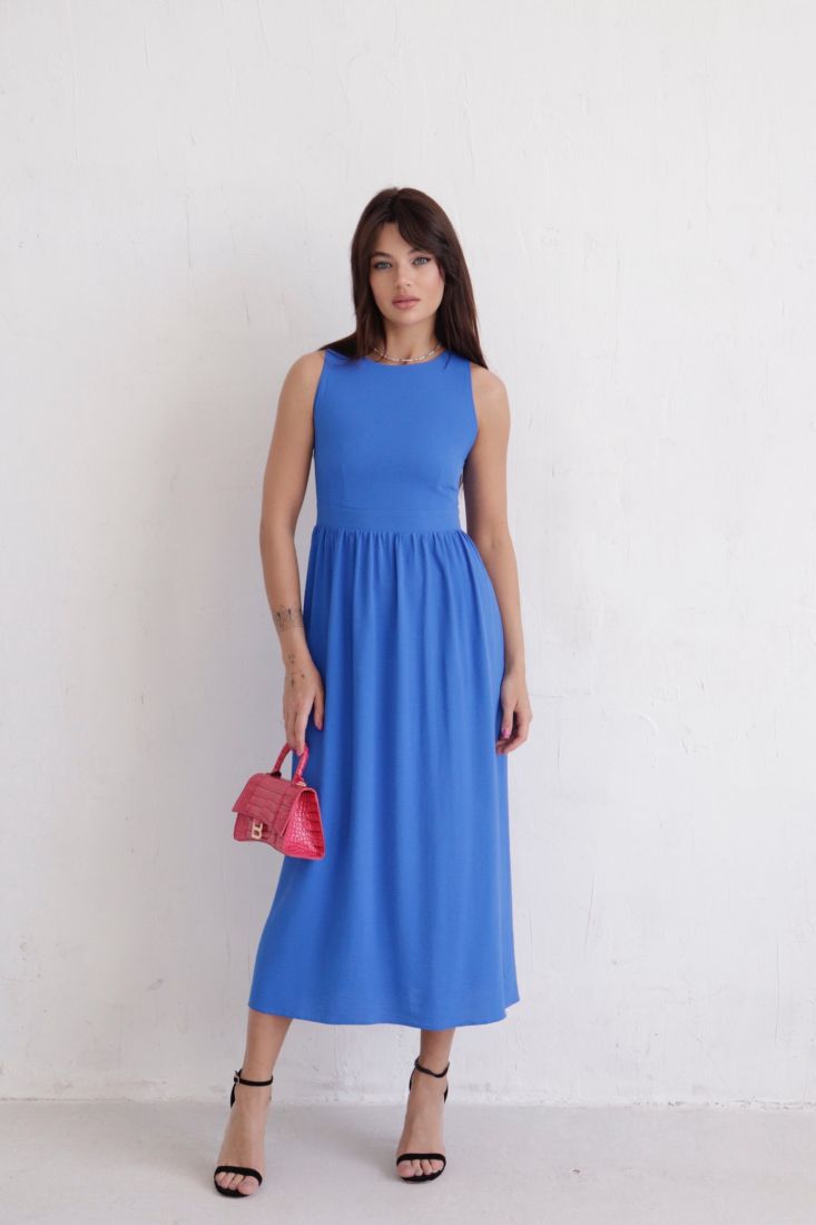 9680 Платье с перекрещенными бретелями тёмно-голубое