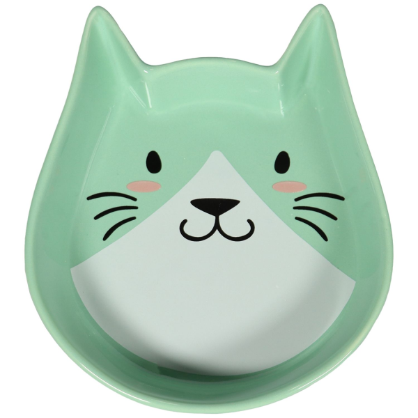 Миска для кошек Mr.Kranch Мордочка кошки зеленая керамическая 250 мл