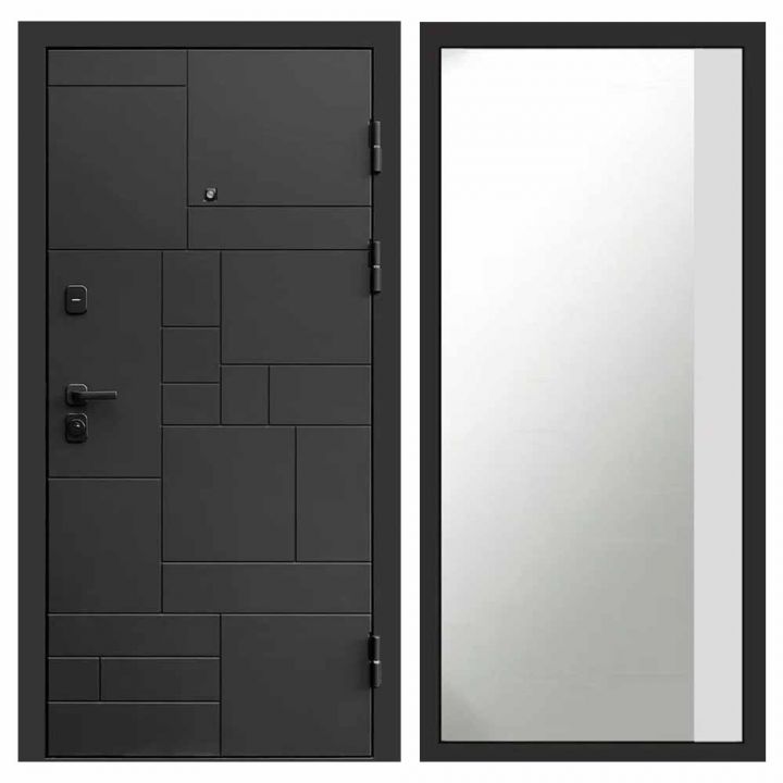 Входная дверь Termo-door Квадро BLACK Широкое Зеркало Фацет Белый Софт