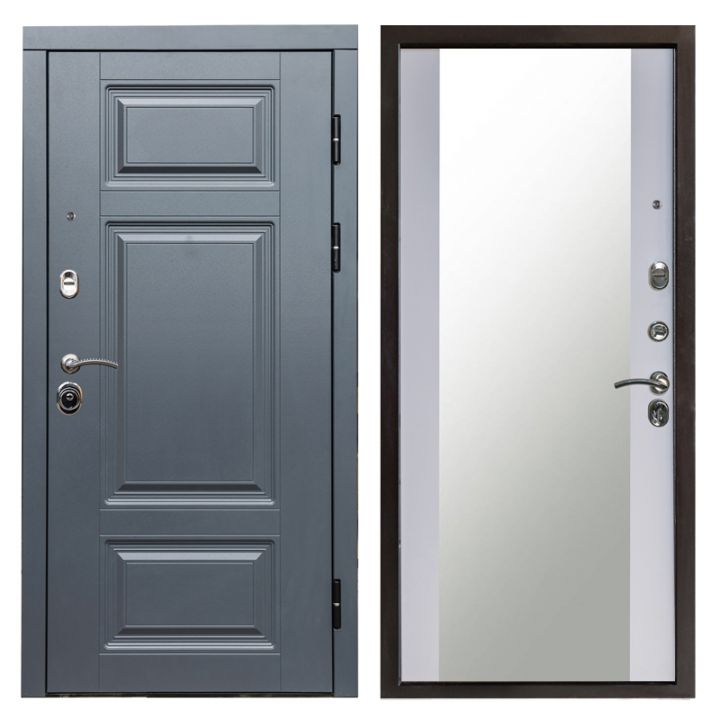 Входная дверь Termo-door Премиум Grey Зеркало Белый софт Металлическая