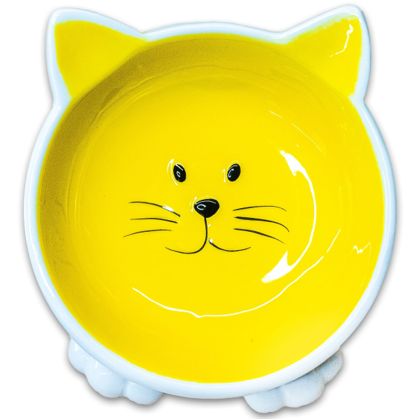 Миска для кошек Mr.Kranch Мордочка кошки желтая на ножках керамическая 100 мл