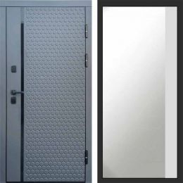 Входная дверь Termo-door SIMPLE Графит Широкое Зеркало Фацет Белый Софт Металлическая