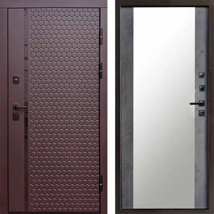 Входная дверь Termo-door SIMPLE Шоколад Зеркало Бетон темный