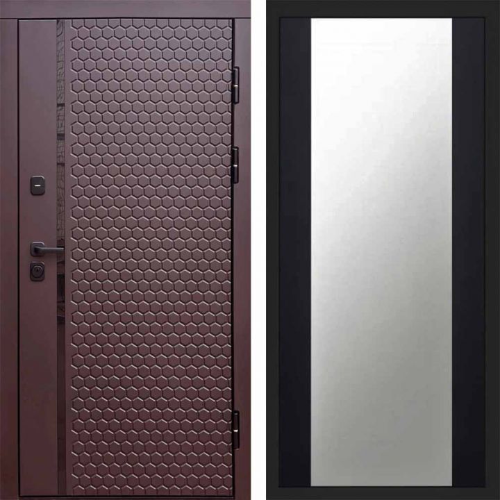 Входная дверь Termo-door SIMPLE Шоколад Зеркало Черный Кварц+Тонировка