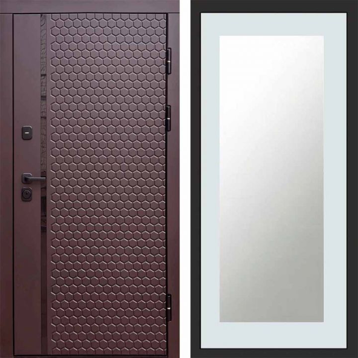 Входная дверь Termo-door SIMPLE Шоколад Зеркало Триумф Белый Софт