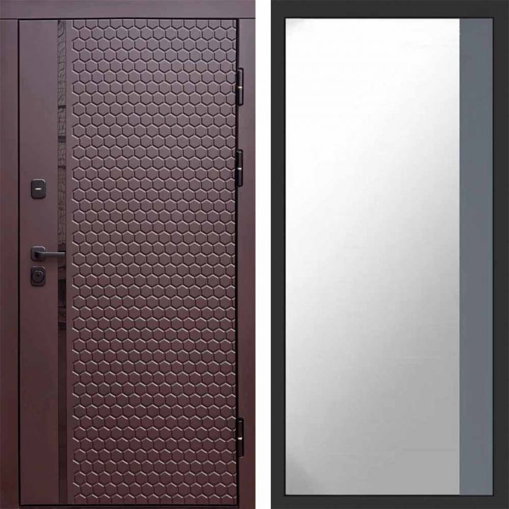 Входная дверь Termo-door SIMPLE Шоколад Широкое Зеркало Фацет Грей Софт