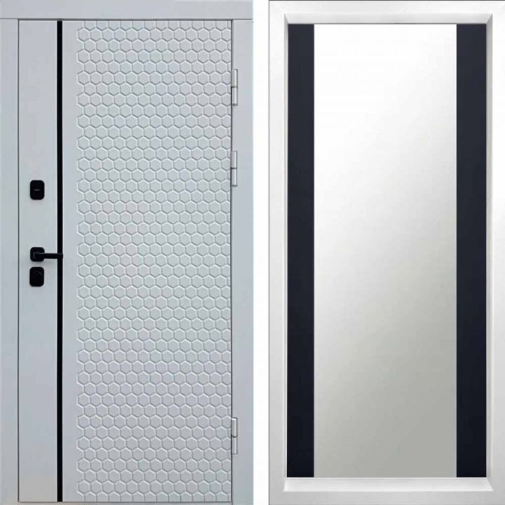 Входная дверь Termo-door SIMPLE WHITE Зеркало Черный Кварц+Тонировка