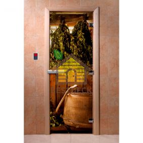 Дверь стеклянная для сауны и бани DW с фотопечатью A098