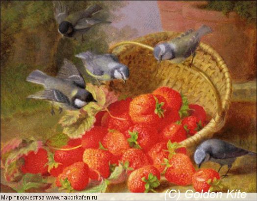 Набор для вышивания "1275 Still Life, Strawberries and Bluetits (large)"