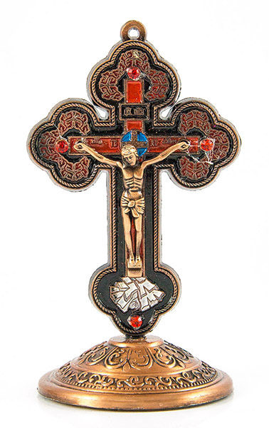 крест на подставке красная и медь заливка 9 x 5.5 x 5.5 см