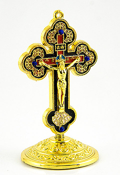 крест на подставке распятием и эмалью, под золото 9 x 5.5 x 5.5 см