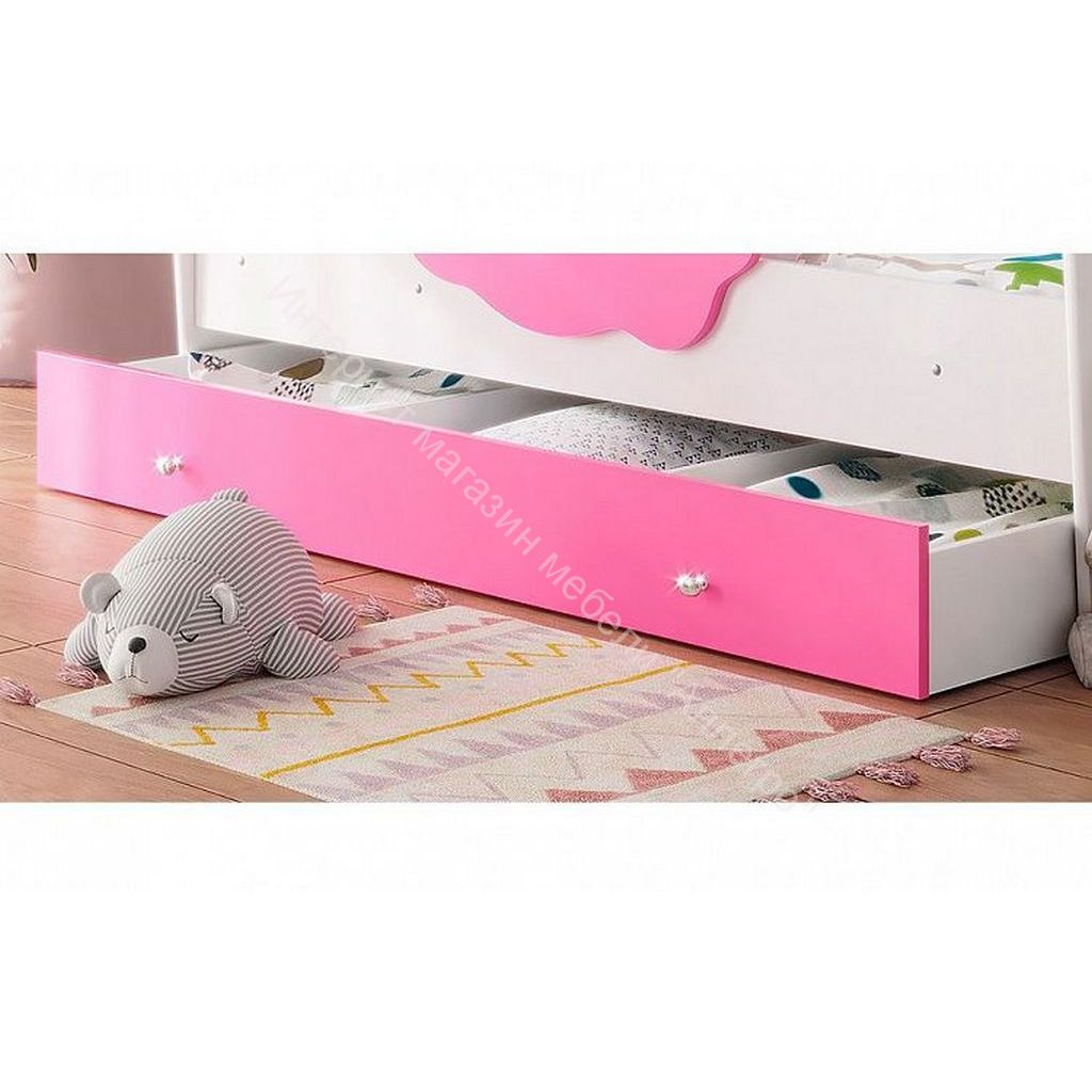 Ящик для кровати Тучка, белый/розовый