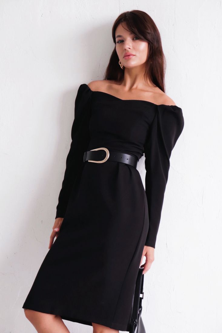3227 Платье чёрное с открытыми плечами в длине "миди" (остаток: 42)
