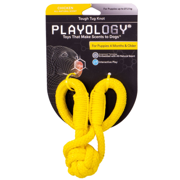 Игрушка для щенков Playology TOUGH TUG KNOT желтый жевательный канат с ароматом курицы